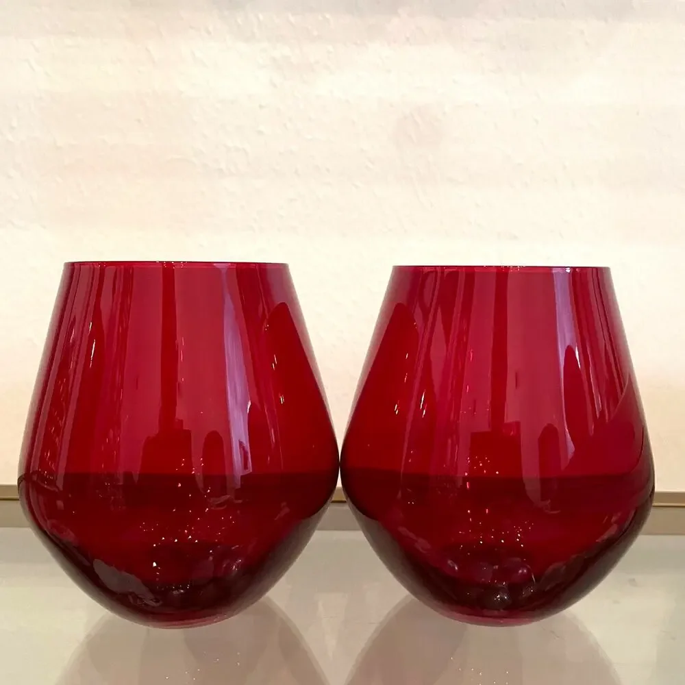 Godinger Meridian Stemless Wine Glasses 18oz RED Set of 4 New